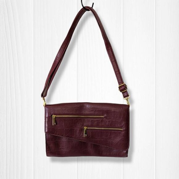 Mark Womens Clutch with Attachable Adjustable Strap Sling Bag Flap Closure Maroo - Picture 2 of 9